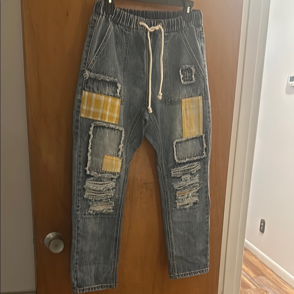 Easel Green and Yellow Boot Cut Jeans